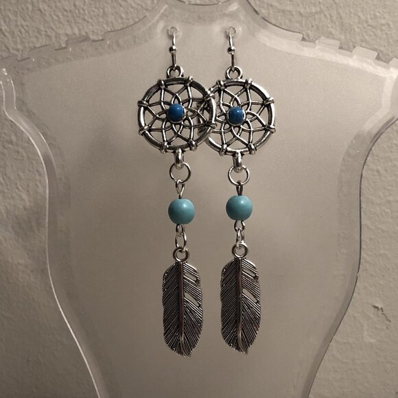 NEW Dream Catcher Amazonite and Turquoise crystal earrings - Picture 1 of 1